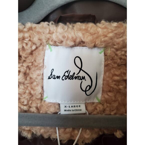 Sam Edelman NWT Camel Brown Long Soft Teddy Coat Faux Leather Accents Women's XL - Picture 15 of 16